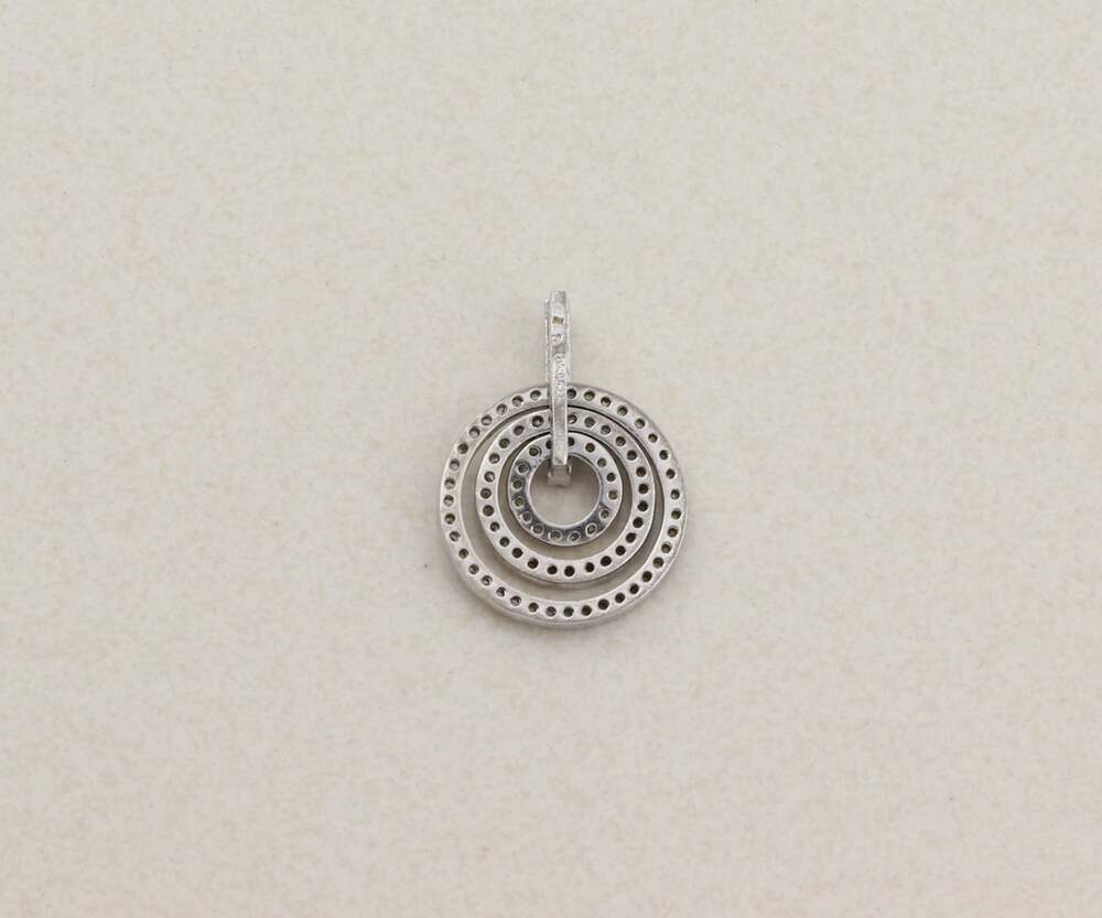 Pendant Only Sterling Silver Cubic Zirconia Circle Pendant Sparkly 1 1/4" x 7/8" - Picture 3 of 6